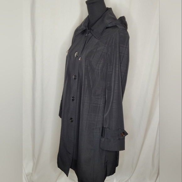 London Fog Womens Full Snap Front Beltless Removable Hood Rain Coat - Size S - Picture 2 of 16